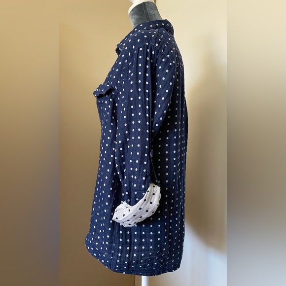 Kenneth Cole Reaction Blue White Polka Dot Cotton Gauze Button Down Size L - Picture 3 of 8